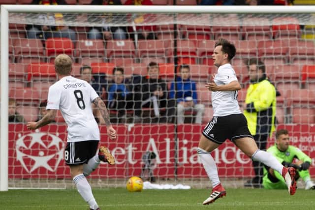 Ayr Uniteds Lawrence Shankland celebrates after scoring. Pic: SNS/Bill Murray