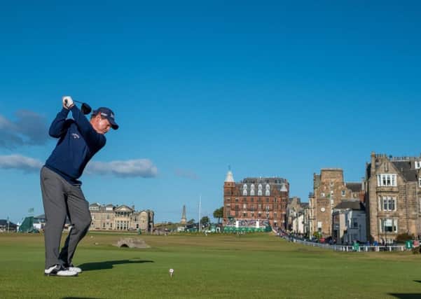 Tom Watson tees off at the 18th during day three of the Senior Open at Old Course St Andrews. Picture: Kenny Smith/PA