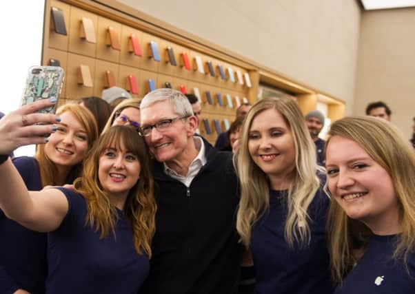 Apple chief executive Tim Cook pictured during a visit to Glasgow. Picture: John Devlin.