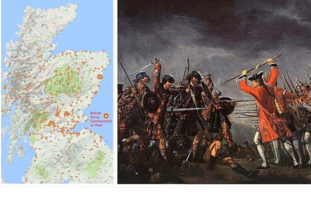 The map produced by Stennis Historical Society to illustrate the number of British Army camps in Scotland following the Battle of Culloden. PIC: Contributed.