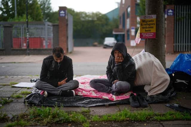 Afghan refugees Rahman Shah, 32, and Mirwais Ahmadzai, 27, start their hunger strike outside the Home Office. Picture: Getty