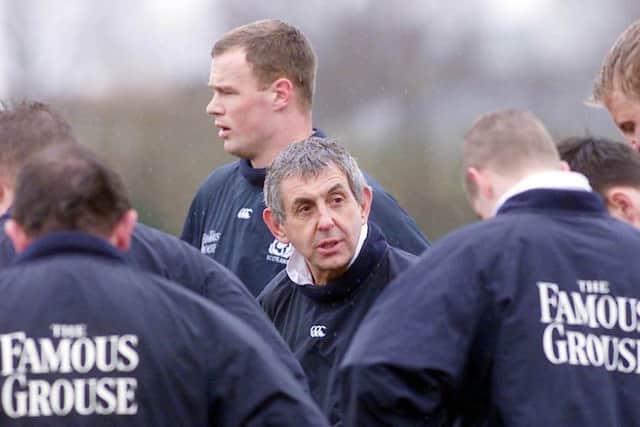 Head coach Ian McGeechan gets his message across ahead of Scotland's 27-22 victory over Wales in the Six Nations in 2002