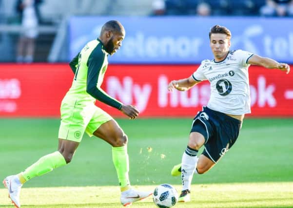 Celtic midfielder Olivier Ntcham and Rosenborg's Anders Trondsen vie for possession. Picture: AFP/Getty