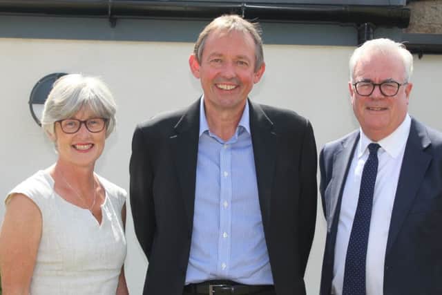 Departing pperations director Mike Crozier (centre) photographed with his successor Diana MacLean and chief executive, Mike Bruce. Picture: Contributed