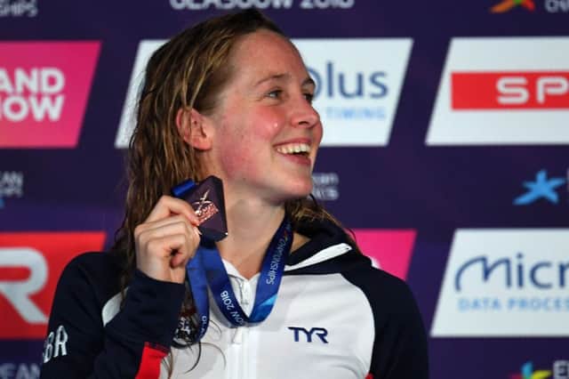 Hannah Miley proudly shows off her European bronze medal in Glasgow. Picture: Getty