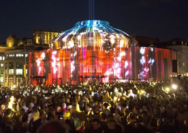 Projections light up Edinburgh's Usher Hall as the city's famous festival season gets under way with the 'Five Telegrams' opening event. Picture: PA
