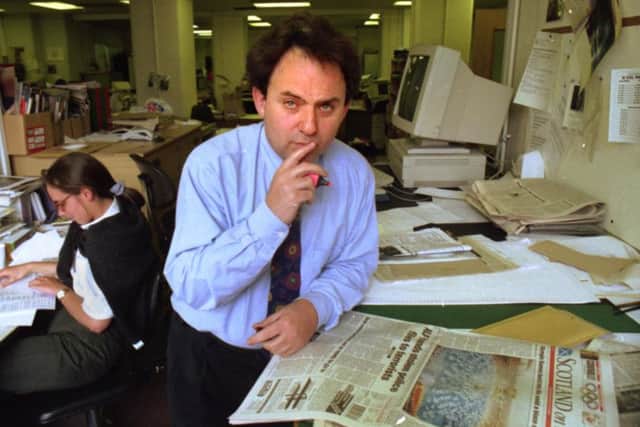 Andrew Jaspan, editor of the Scotland on Sunday newspaper, in the paper's newsroom at North Bridge Edinburgh, August 1992. Picture: TSPL