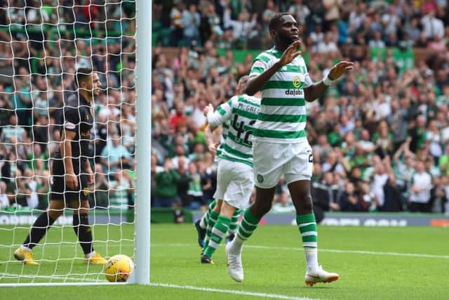 Odsonne Edouard celebrates scoring Celtic's second of the afternoon. Picture: SNS Group