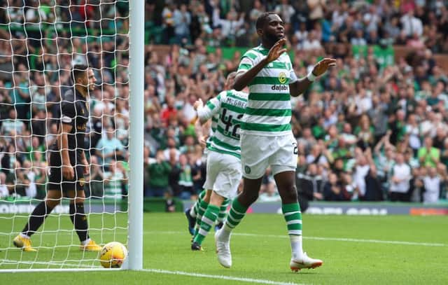 Odsonne Edouard celebrates scoring Celtic's second of the afternoon. Picture: SNS Group