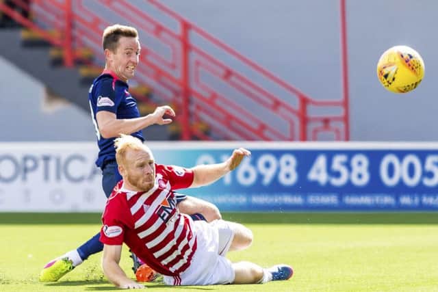 04/08/18 LADBROKES PREMIERSHIP
 HAMILTON V HEARTS (1-4)
 THE HOPE CBD STADIUM - HAMILTON
 Stephen MacLean scores to make it 4-1 Hearts