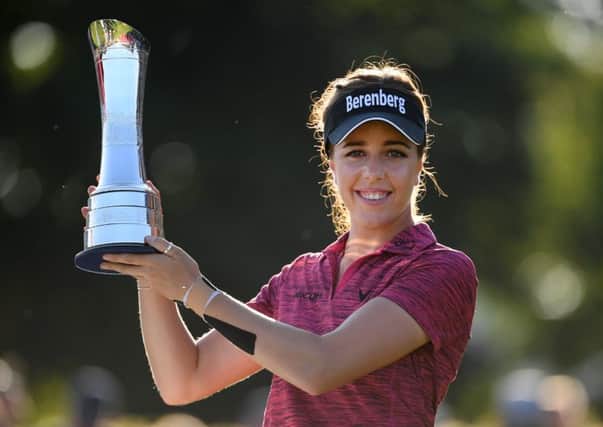Georgia Hall with the trophy after winning the Ricoh Women's British Open. Picture: Ross Kinnaird/Getty Images