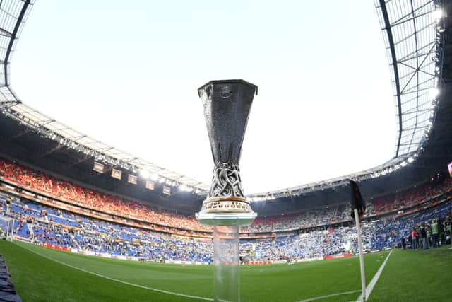 The Europa League trophy is seen ahead of last year's final between Atletico Madrid and Marseille. Picture: Getty Images