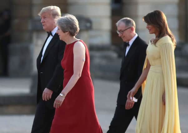 Theresa May wears an insulin patch on her arm as she meets Donald Trump during his recent trip to the UK (Picture: Dan Kitwood/Getty Images)