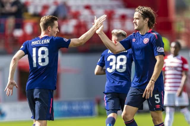 Hearts' league debutants Steven MacLean and Peter Haring impressed. Picture: SNS