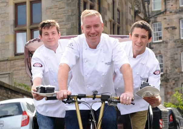 PIC: LISA FERGUSON Head Chef and Owner Paul Wedgewood with his chefs Craig Ferguson and Piotr Witt
Wedgwood the Restaurant has sponsored its very own branded rickshaw.