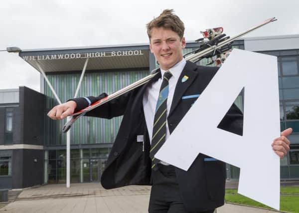 Ross Nesbitt,  who was given a 1 per cent chance of recovery from a horrific ski crash, celebrated getting seven As in his exam results at Willamwood High School in East Renfrewshire. Picture: PA