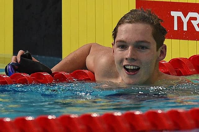 Duncan Scott celebrates taking gold in the 200m freestyle final: Picture AFP/Getty