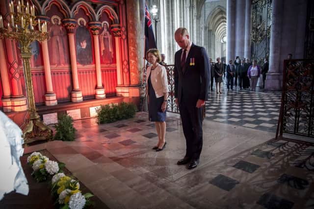 The Duke of Cambridge and Florence Parly, France's minister to the armed forces, lay wreaths in the Chapel of the Allies at Amiens Cathedral. Picture: DCMS/Crown copyright/PA