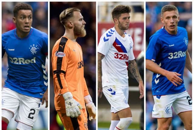 James Tavernier, Jak Alwnick, Josh Windass and Greg Docherty could all be on their way out of Ibrox. Pictures: SNS Group