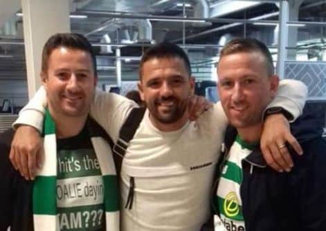 Nacho Novo posted a photo of himself with two Celtic fans following the confrontation at Belfast Airport. Picture: Nacho Novo/Facebook