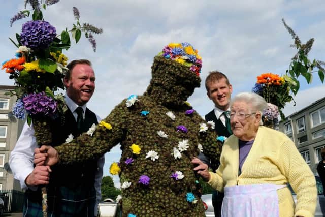 Around 20,000 burrs from the burdock plant are used to make the Burryman costume, with the figure thought to bring good luck to the village. PIC: Lisa Ferguson/TSPL.