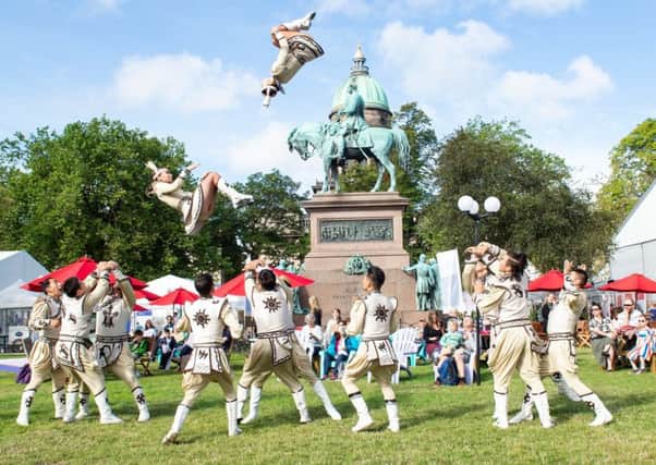 Acrobats at the Book Festival opening. Picture: Ian Jacobs