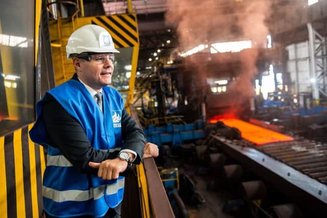 Finance Minister Derek MacKay viewing the rolling mill at Dalzell. Picture: Lenny Warren