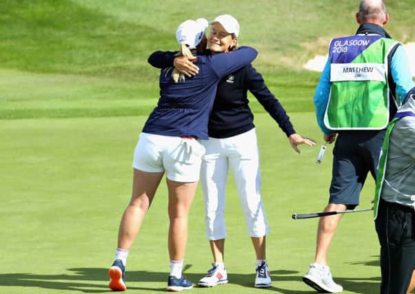 Britain's Holly Clyburn and Catriona Matthew embrace after their victory over Sweden at the European Golf Team Championships at Gleneagles. Picture: Warren Little/Getty Images