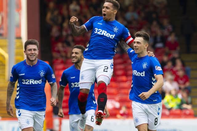 Rangers' James Tavernier celebrates his goal against Aberdeen on Sunday. Picture: Alan Harvey/SNS