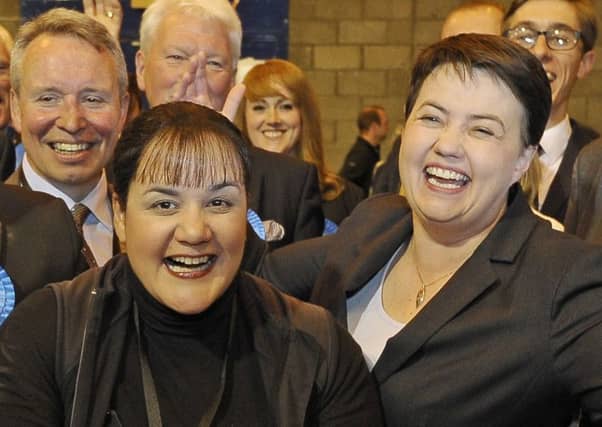 Ashley Graczyk celebrates with Scottish Conservative leader Ruth Davidson after being elected as a Tory councillor (Picture: Neil Hanna)