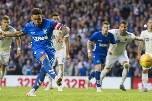 Rangers' James Tavernier scores his side's second goal from the penalty spot. Picture: Jeff Holmes/PA Wire