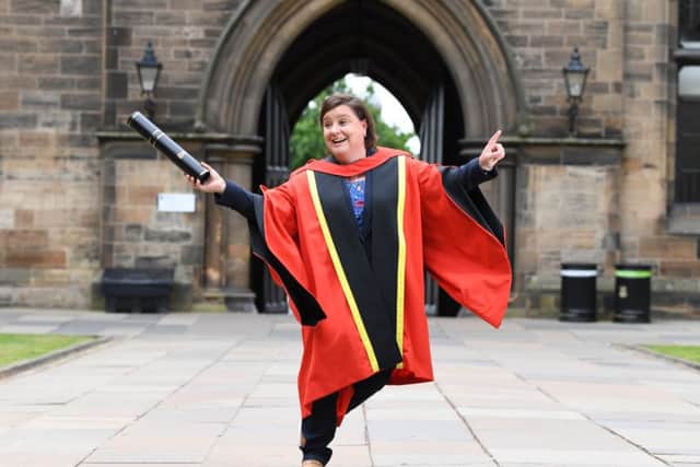 Susan Calman dances away with an honorary degree from the 
University of Glasgow in June. Picture: John Devlin