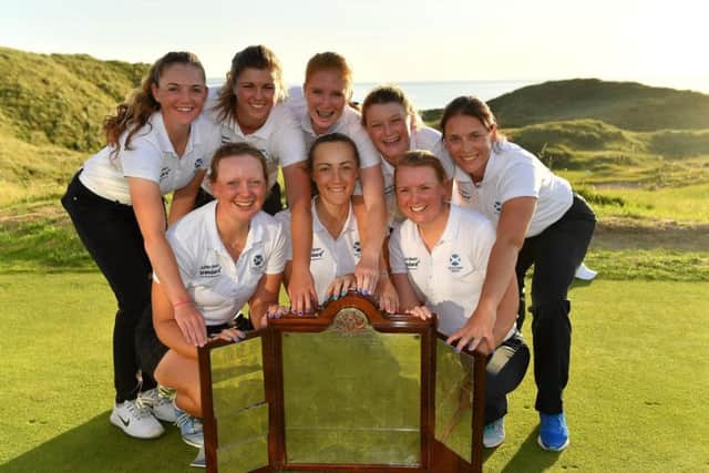 Scotland celebrate winning the Ladies Home Internationals title at Ballybunion, Ireland. Picture: The R&A/Getty Images