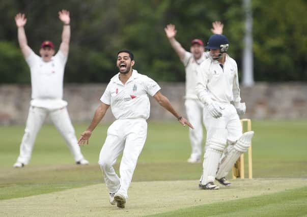 Watsonians bowler Aman Bailwal claims for an LBW against Heriot's. Picture: Greg Macvean