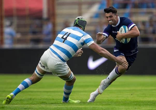 Scotland's Adam Hastings makes a break during the tour win over Argentina. Picture: AFP/Getty Images