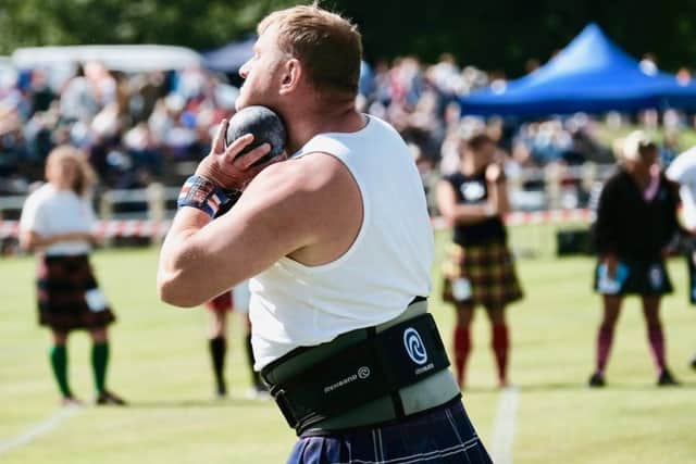 Neil Elliot from Helensburgh - shot putt. At Bute Highland Games 2018. Photo by Iain Cochrane.