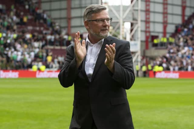Hearts manager Craig Levein celebrates after his side defeated Celtic at Tynecastle. Picture: SNS