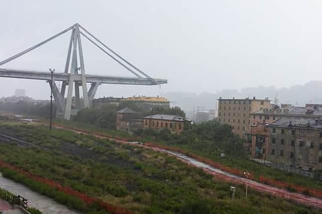 A section of a viaduct on the A10 motorway collapsed in Genoa, Italian firefighters said, with cars and trucks trapped among the rubble. Picture: AFP/Getty