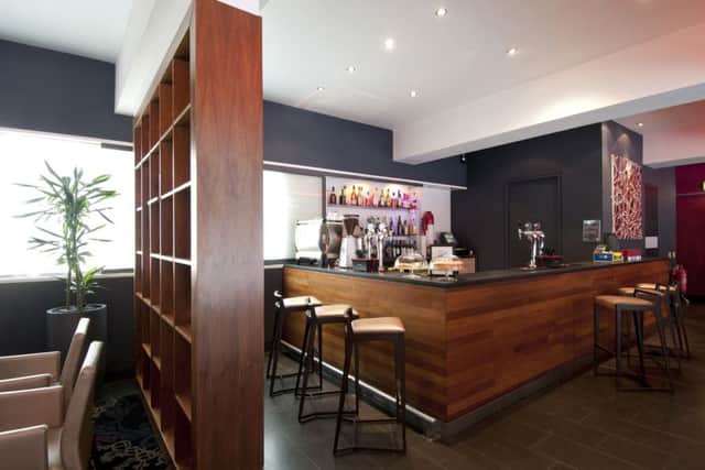 The modern lobby and bar at Apex Grassmarket Hotel, Edinburgh,