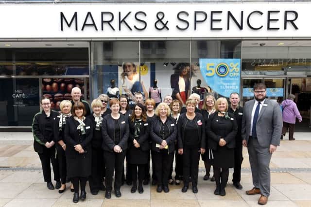 Staff at Marks & Spencer in Kirkcaldy High Street today. Pic: Fife Photo Agency.