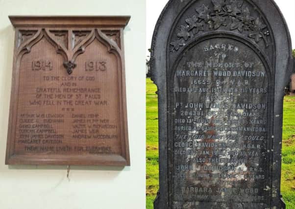 Margaret's name featured on the plaque in St Pauls Church in Rothesay (left). And (right) her family gravestone in Rothesay.