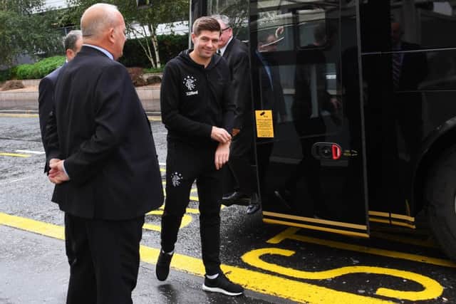 Rangers manager Steven Gerrard arrives at Glasgow Airport before the squad flew out to Slovenia for tonights second leg. Picture: SNS