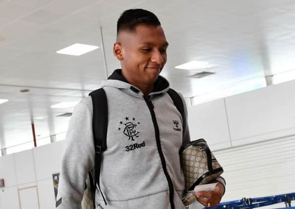 Rangers striker Alfredo Morelos is pictured as the squad depart for Slovenia ahead of their Europa League clash with Maribor. Picture: SNS