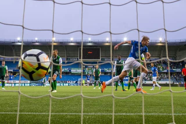 Erling Braut Haaland celebrates after scoring his second, and Molde's third, at the Aker Stadion. Picture: AP