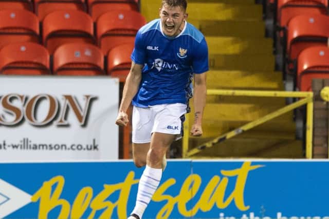 Callum Hendry celebrates scoring for St Johnstone against Dundee United in the Irn-Bru Cup in midweek. Picture: SNS.