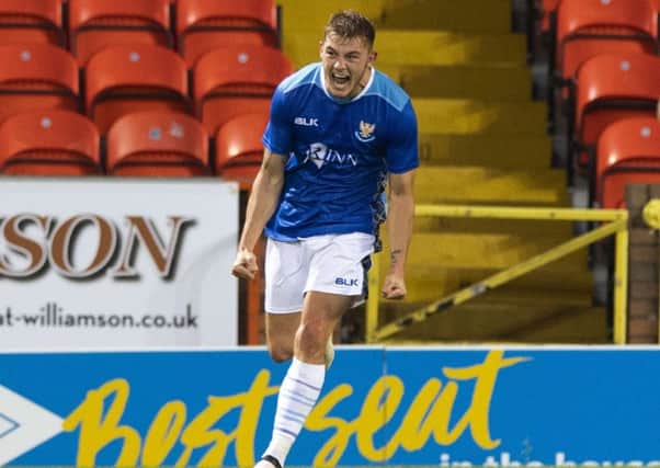 Callum Hendry celebrates scoring for St Johnstone against Dundee United in the Irn-Bru Cup in midweek. Picture: SNS.