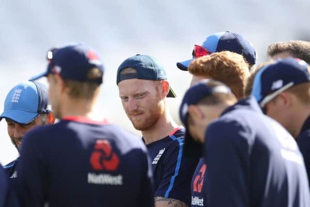 Ben Stokes, centre, during a nets session at Trent Bridge as England finalised preparations for the third Test. Picture: PA