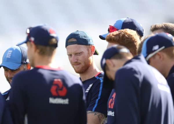 Ben Stokes, centre, during a nets session at Trent Bridge as England finalised preparations for the third Test. Picture: PA