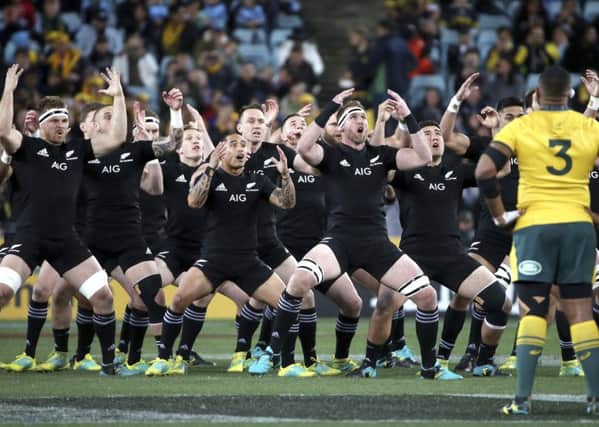 The New Zealand team performs the haka. Pic: AP