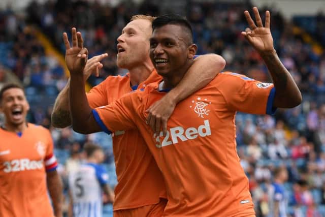 Rangers striker Alfredo Morelos celebrates his hat-trick. Picture: SNS